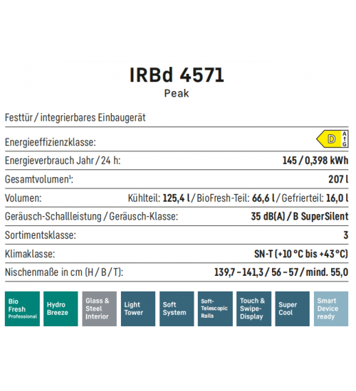 LIEBHERR利勃海尔 IRBd 4571  生物养鲜 嵌入式单门冰箱